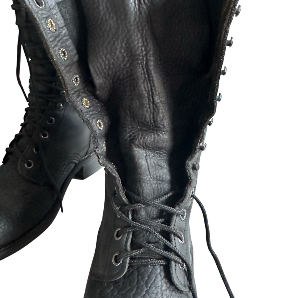 Dark Cowboy Ethel Cain-Style Black REAL Leather Unique Lace-Up Embroidered Boots - Picture 9 of 13